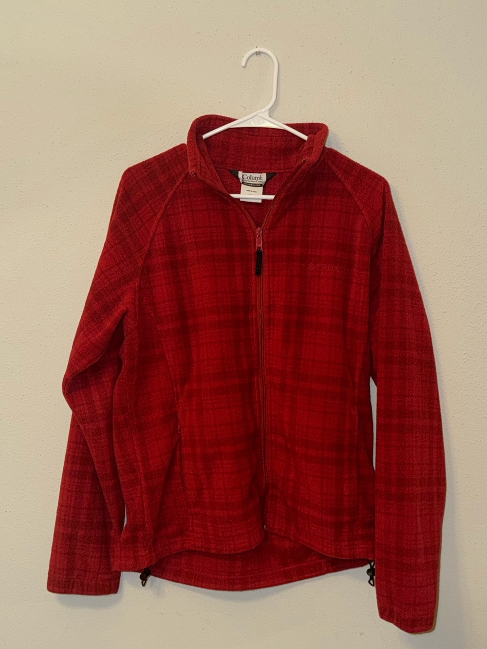 Columbia Red Plaid Zip Fleece Jacket